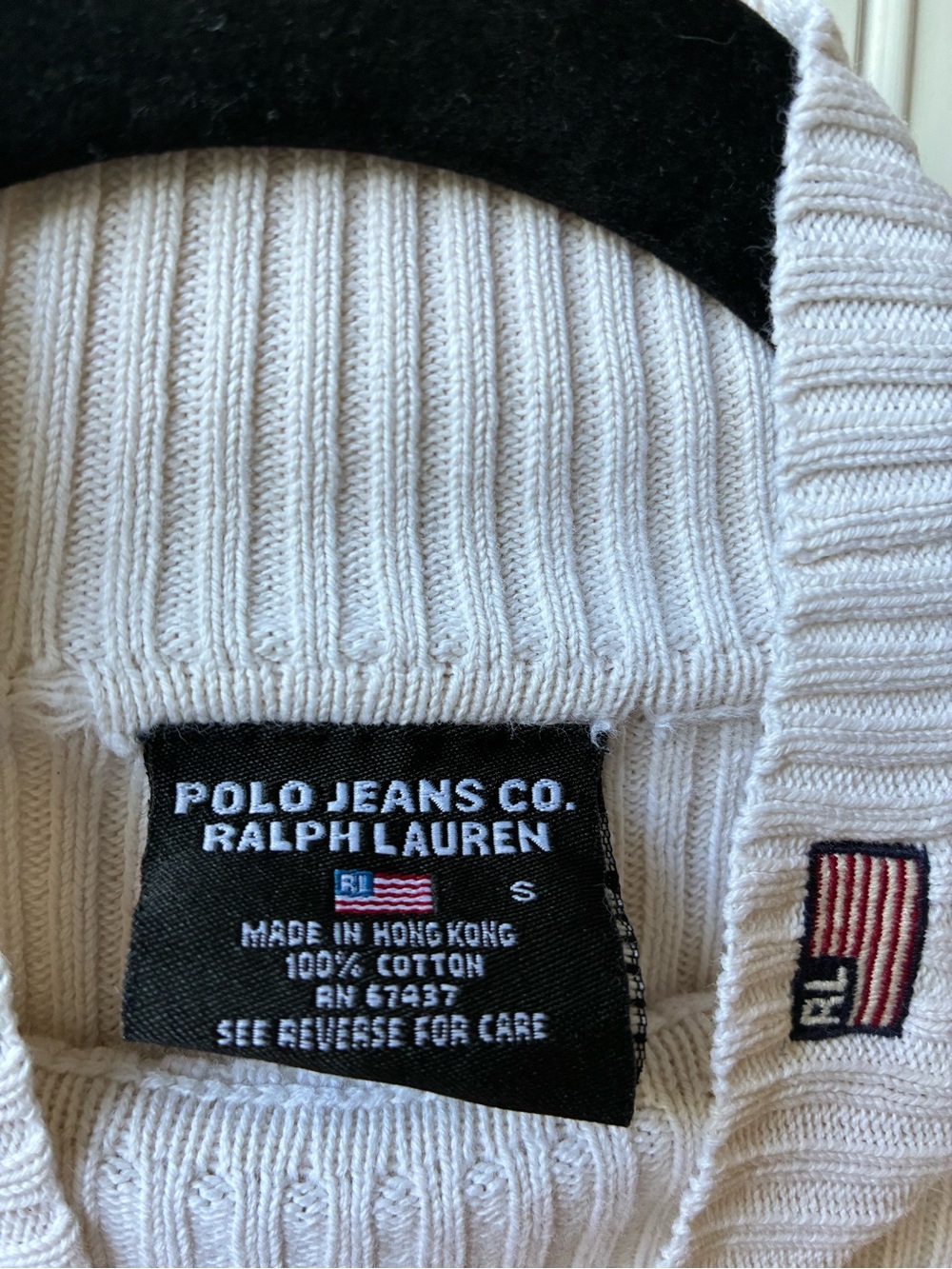 Vintage 80s polo jeans Ralph Lauren cream Rib-Knit Turtleneck Flag logo Patch S - Picture 3 of 14